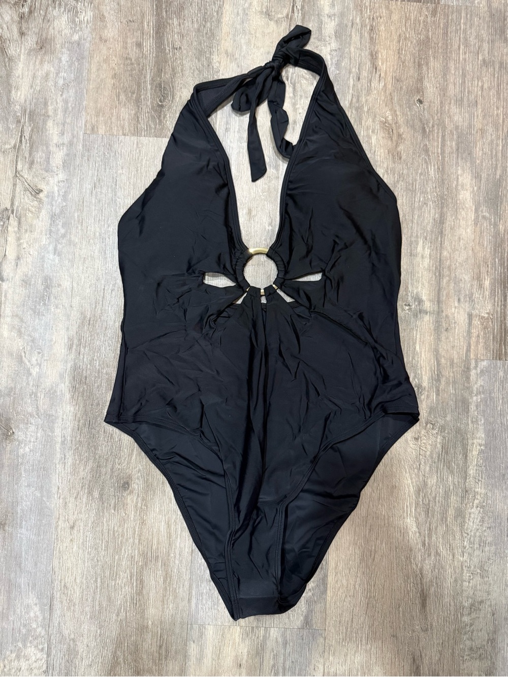 Cupshe Black Halter One-Piece Swimsuit with Gold Ring Accent